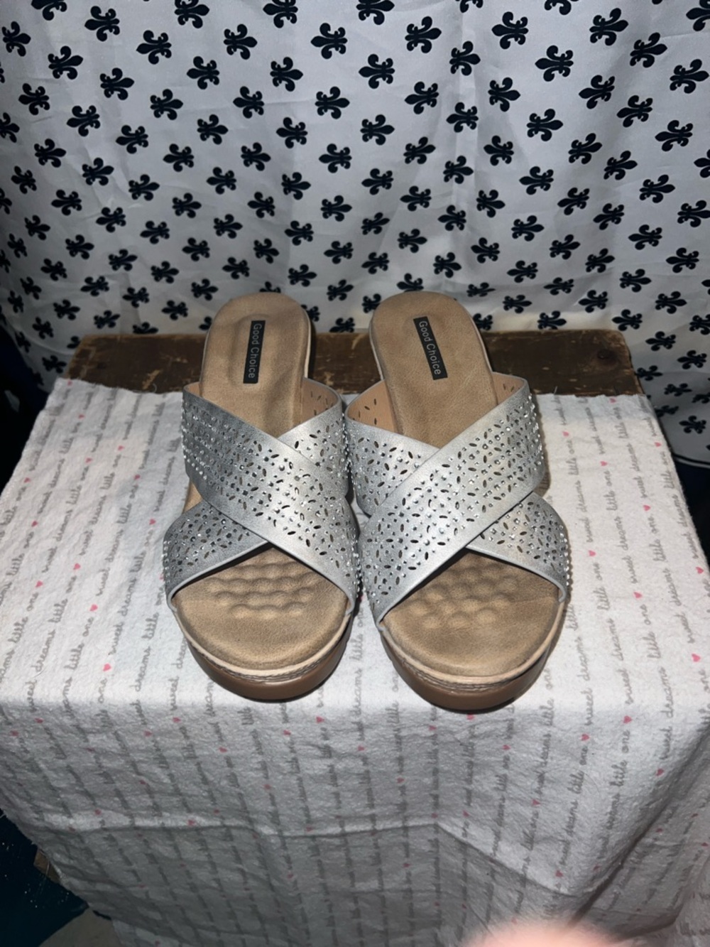 Good choice Metallic Silver Crossband Slide Mules